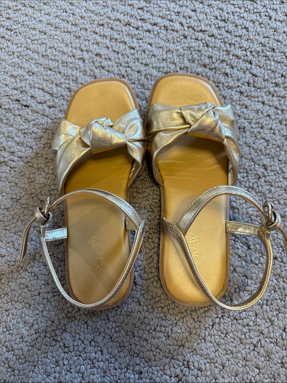 J. Crew Metallic Gold Knotted Ankle-Strap Sandals